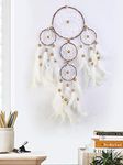 Rooh Dream Catcher ~ White and Brown 4 Tier ~ Handmade Hangings for Positivity (Can be Used as Home Decor, Gift, Wall Hangings, Meditation Room, Yoga Temple, Wind Chime & Car Feather Hanging)