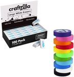 Craftzilla Erasers & Masking Tape Bundle - 100 Pack White Erasers Large + 11 Roll Colored Masking Tape 1" x 825 ft