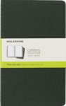 Moleskine Cahier Journal, Set 3 Notebooks with Plain Pages, Cardboard Cover with Visible Cotton Stiching, Colour Myrtle Green, Large 13 x 21 cm, 80 Pages