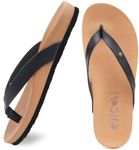 ONCAI Womens Flip Flops For Women Comfortable Leather Strap Yoga Mat Non-Slip Women's Thong Sandal Casual Summer Beach Slippers With Arch Support Khaki/Black Size 8