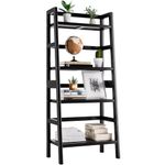 HITNET 4-Tier Ladder Shelf, Black Bookshelf, Bamboo Bookcase Display Storage Shelving Unit, Flower Plant Stand, Space Saver Leaning Book Shelf Against The Wall for Small Spaces