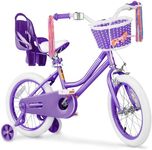 Glaf Kids Bike for Girls Boys Ages 3-9 Years, 12 14 16 Inch Girls Bike with Doll Bike Seat, Kids Bicycle with Training Wheels and Basket, Boys Bikes(16 Inch, Purple)