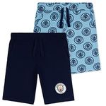 MANCHESTER CITY F.C. Boys Shorts, 2-Pack Cotton Shorts, Man City Gifts for Boys (11-12 Years, Light Blue/Navy)