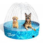 ALL FOR PAWS Large Dog Pool with Sprinkler, 2-in-1 Foldable Dog Swimming Sprinking Pool Non-Slip Hard Plastic Splash Sprinkler Kiddie Pool for Outdoor Backyard Dogs Ducks and Pet Baths (160CM)