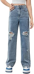 WDIRARA Girl's High Waisted Straight Leg Button Jeans Casual Pocket Denim Pants Medium Blue 10-11Y