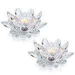 Kolnlala Crystal Lotus Flower Tealight Candle Holders/Glass Tea Light Candlestick Decor Decoration for Christmas Home Wedding Party (Clean 2pcs)…