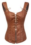 Bslingerie® Womens Black Faux Leather Wetlook Bustier Corset (XX- Large, Brown (Overbust))