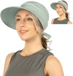 SUN CUBE Women Sun Hat for Outdoor UV Protection, Wide Brim Sun Hat Ponytail, Convertible Zip-Off Beach Hat Visor for Golf Gardening Pool Travel, Foldable Summer UPF50+ Visor Hat, Light Gray