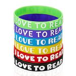 WILLBOND I Love to Read Rubber Bracelets Motivational Rubber Wristband Colorful Silicone Bracelets for Christmas Child Classroom Rewards Teacher Award School Home Decoration Party Favors(120 Pieces)