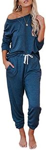 Bunanphy Womens Loungewear Pullover Wear Pullover Pyjamas Sets Crew Neck Soft Loungwear Ladies Casual Sleepwear with Pockets Blue X-Large