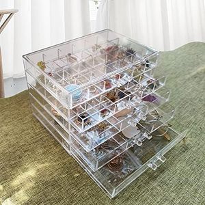 MIOINEY Acrylic Jewelry Box With 5 Drawers Earring Storage Box Clear Jewelry Box Organizer Storage Holder Compartment Tray Transparent Display Storage Case for Earrings Necklace Ring Bracelet