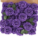 MACTING Artificial Flower Rose, 30pcs Real Touch Artificial Roses for DIY Bouquets Wedding Party Baby Shower Home Decor(Purple)