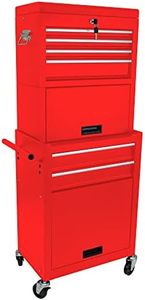 pouseayar 6 Drawer Large Capacity Tool Chest with 4 Wheels, Detachable Tool Storage Cabinet with Bottom Cabinet and one Adjustable Shelf for Garage, Factory, Workshop, Warehouse - Red