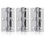 XFORT 3 inch (75mm) Polished Chrome Ball Bearing Hinges, Steel Door Hinge for Wooden Doors (1.5 Pairs)