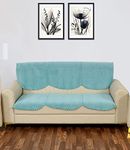 Yellow Weaves 3 Seater Quilted Sofa Cover and Chair Cover, Seat & Back Cover, Color - Sky Blue, Velvet