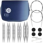 KnitPro Nova Interchangeable Needle Set – 5 x 13cm Circular Knitting Pin Pairs with Accessories Nova Chunky Set for Beginners, Professionals & Gift Set, Silver