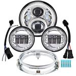 AlyoNed 7 inch Motorcycle LED Headlight 4.5" Fog Passing Lights DOT Kit Compatible with Harley Davidson Fat Boy Street Glide Heritage Softail Road King Electra Glide Ultra Classic Switchback Chrome