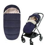 Baby Car Seat Cover and Bunting Bag -Waterproof Stroller Footmuff for Cold Weather - Outdoor Sleeping Bag with Oversized Fur Collar (Denim Blue) for 0-24 Months