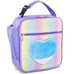 GRKJGytech Insulated Lunch Bag for Kids Girls Purple Rainbow Glitter Portable Leakproof Kids Lunch Box for Women Food Drink Pack Cooler Bag for Work School Picnic Camping