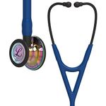 3M Littmann Cardiology IV Diagnostic Stethoscope, 6242, More Than 2X as Loud*, Weighs Less**, Stainless Steel High Polish Rainbow Chestpiece, 69 cm (27") Navy Blue Tube, Black Stem, and Headset