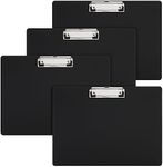 4 Pack Black Plastic Clipboards with Low Profile Clip, 12.4 x 8.9 Horizontal Lap Clip Boards, Landscape Layout, Letter Size for Drawing, Sketching, Art Supplies