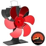 Wood Stove Fan, New Designed 6 Red Blades Fireplace Fan for Home Decor, Heat Powered Fan For Wood Burning Stove/Pellet Stove/Log Burner. Long Last Use, Non-electric. Included Magnetic Thermometer