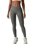 Qmttoae Gym Leggings for Women Butt Lifting Workout Leggings V Cross High Waist Scrunch Bums Leggings Seamless Booty Yoga Pants (Grey,M)