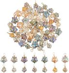 SUPERFINDINGS 56Pcs 2 Sizes Gold Wire Wrapped Star Pendants AB Color Electroplate Glass Charms 7 Colors Crystal Dangle Charms for Earring Bracelet Necklace Jewelry Making, Hole: 2.5~3mm