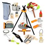 umu® Wooden Camping Play Set for Children with Campfire, Lantern, Knife, Hatchet and Much More, Adventure Toy for Role Play, 45-Piece Set for 3, 4, 5 Years Old Girls and Boys