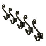 5 x Black Cast Iron Tudor Hat and Coat Hooks Twisted Antique Robe Hangers