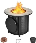 YITAHOME 30 Inch Round Propane Fire Pit Table, 50,000 BTU Gas Fire Pit with Ignition Systems, Ceramic Tile Tabletop, Lava Rock, Cover, Lid Hanger, Outdoor Firetable for Patio Garden Backyard (Black)