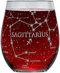 Greenline Goods Sagittarius Stemless Wine Glass - Astrology Sign (Single Glass) - Hand Etched 15 oz – Zodiac Glassware - Star Constellations with Astrological Sign on the Bottom