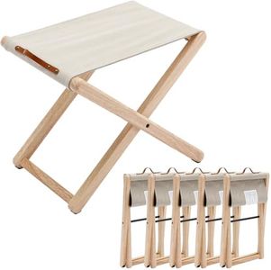 COMULER Folding Camping Stools Set of 6, Canvas Folding Stool with Wood Legs Portable Camp Stool Chairs for Outdoor Fishing Picnic Travel BBQ, Beige
