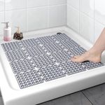 Homecloud Non-Slip Shower Mat for Bathroom & Bathtub – Anti-Skid Mat with Strong Suction Cups, Drainage Holes & Foot Massage Surface-Exfoliating Textured Bath Mat for Adults & Kids (Square_Grey)