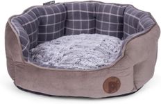 Petface Check and Bamboo Oval Dog Bed with Reversible Cushion, Machine Washable, Large (Pack of 1)
