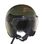 Royal Enfield ISI Certified Open Face Riding MLG Motorcycling Helmet with Clear Visor Green-Impact Protection, Scratch Resistance, Anti-Microbial Fabric, Size: XL(61-62Cm)