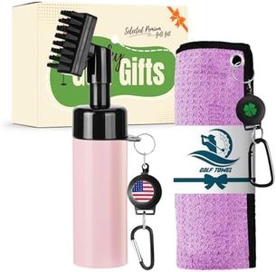 Golf Club Clean Brush Towel Value Set with Strong Magnetic Retractable Carabiner, Squeeze Water Bottle Microfiber Absorbent Towel for Golf Bags Accessory Iron Care Men Women (Pink Brush&Towel)