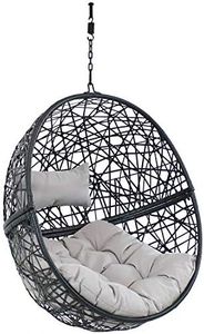 Sunnydaze Jackson Resin Wicker Hanging Egg Chair - 265-Pound Weight Capacity - Removable Gray Polyester Cushions