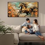 Painting Mantra Canvas Painting Abstract Brown Running Horse Panel Wall Art Prints, Decorative Modern Framed Luxury Paintings for Home, Living room, Hotel Bedroom and Office Décor (Black, 23x47 Inch)