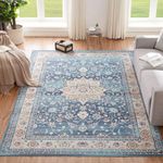 CHOSHOME Washable Rugs Living Room Boho Large Rug for Bedroom Anti Slip Rugs Classic Large Rugs for Living Room Vintage Area Rugs Soft Short Pile Rug Washable Rugs Vintage 120x170CM Blue