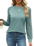 Aokosor Long Sleeve Tops Women Tops for Women UK Plain Crew Neck Pleated Shirt Loose Casual Blouse for Women Tunic Shirt Ladies Jumpers Size 18-20 Pine Green