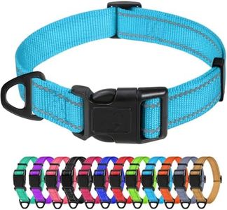 TagME Dog Collars, Adjustable Reflective Nylon Pet Collar with Quick Release Buckle for Medium Dogs, Sky Blue, 1.0" Width