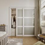 CRUTOP 72" x 80'' Sliding Closet Door, Fingerprint-Resistant 3-Lite Tempered Frosted Glass with Good Privacy & Water-Resistant Frame (Easily Assembled Double 37'' Panels & Quick Installation)