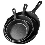 VonShef Cast Iron Skillet Set, 3 Piece Frying Pan Set, Pre-Seasoned Non-Stick Pan Set for All Hob Types, Oven Safe Heavy Duty Skillet Set with Pouring Lip