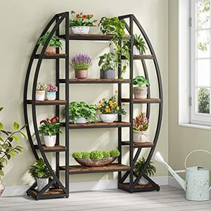 Tribesigns Curved Plant Stand Indoor, 8 Tiered Large Metal Plant Shelf, 69" Tall Industrial Flower Pot Stand Display Rack for Indoor Living Room, Balcony, Patio (Brown)
