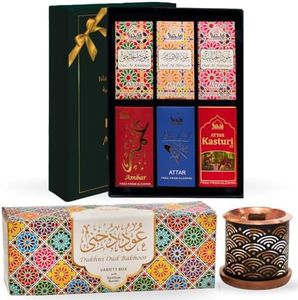 Dukhni Premiere Attar Oil Set & Oud Bakhoor Variety Box with Burner Authentic Arabic Fragrance OIls & Bakhoor Incense | Gift Set | Luxurious Long-lasting Assorted Fragrances | Great Ramadan Gifts