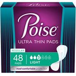 Poise Ultra Thin Incontinence Pads for Women, Light Absorbency, Regular Length, 48 Count, 48 Count