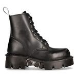 New Rock M-MILI084N-S Unisex Metallic Black 100% Leather Platform Military Boots, Black, 12