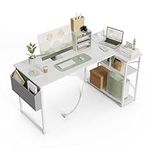 BEXEVUE Computer Desk with Power Outlets, 47 Inch L Shaped Desk with Reversible Shelves, Gaming Desk Corner Desk Study Work Desk for Home Office Bedroom Small Space, White