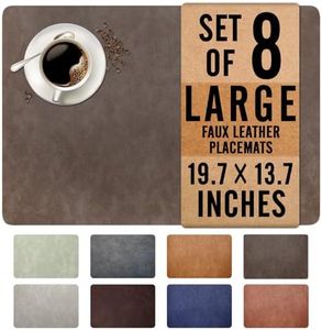 UnivoColors Washed Cowhide Pattern Faux Leather Big Size Placemats Set of 8, Waterproof Easy to Clean Anti-Slip PU Table Mats for Party Decoration19.7″×13.6″,Dark Brown Retro Cowhide Pattern